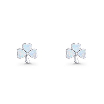Four Leaf Clover Stud Earring 7mm Lab Created White Opal 925 Sterling Silver Wholesale